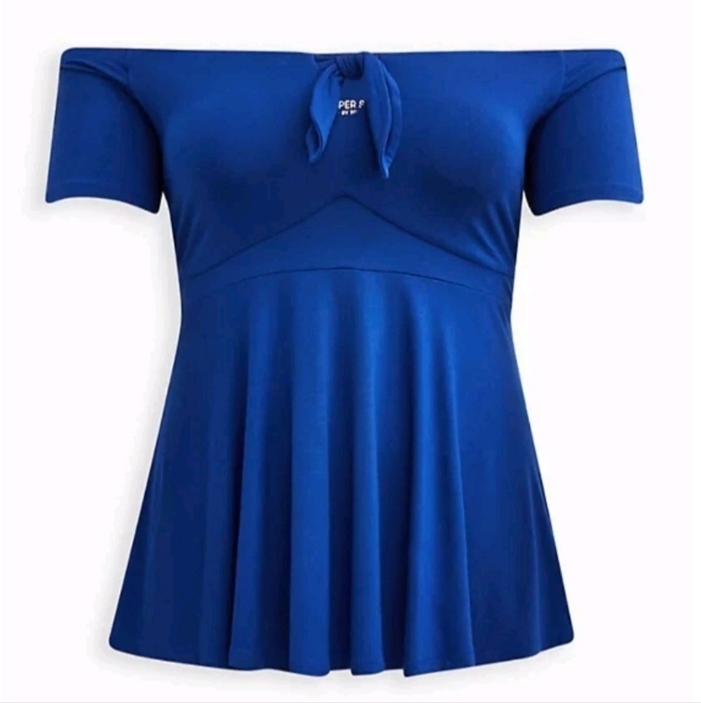 NWT Torrid Size 0 Tie-Front Off-Shoulder Top - Picture 3 of 7
